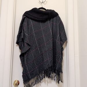 VFRAAS Plaid Fringe Poncho Cowl Neck Wrap Winter Shawl One Size